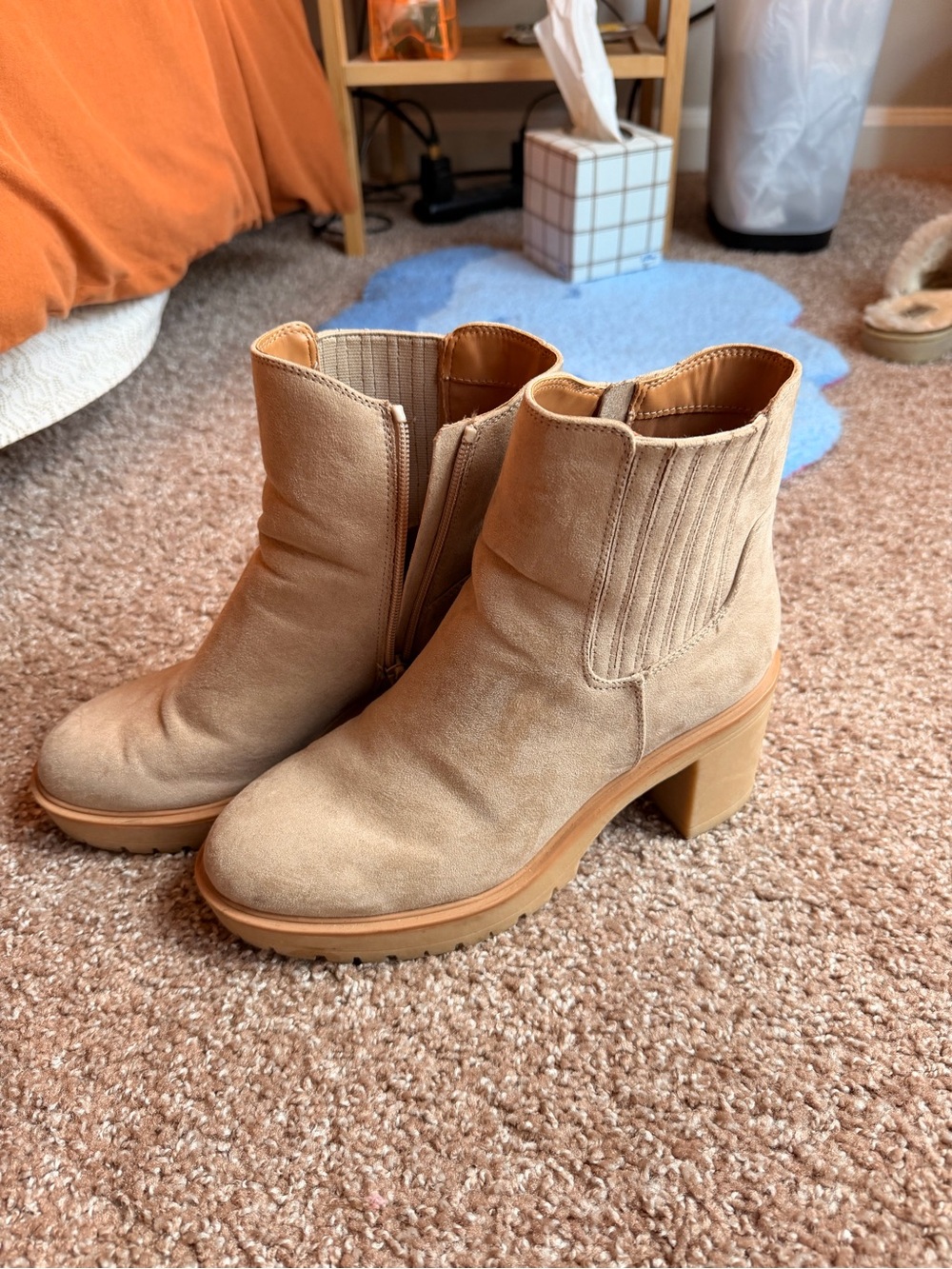 Universal Thread Tan Suede Ankle Booties with Block Heel